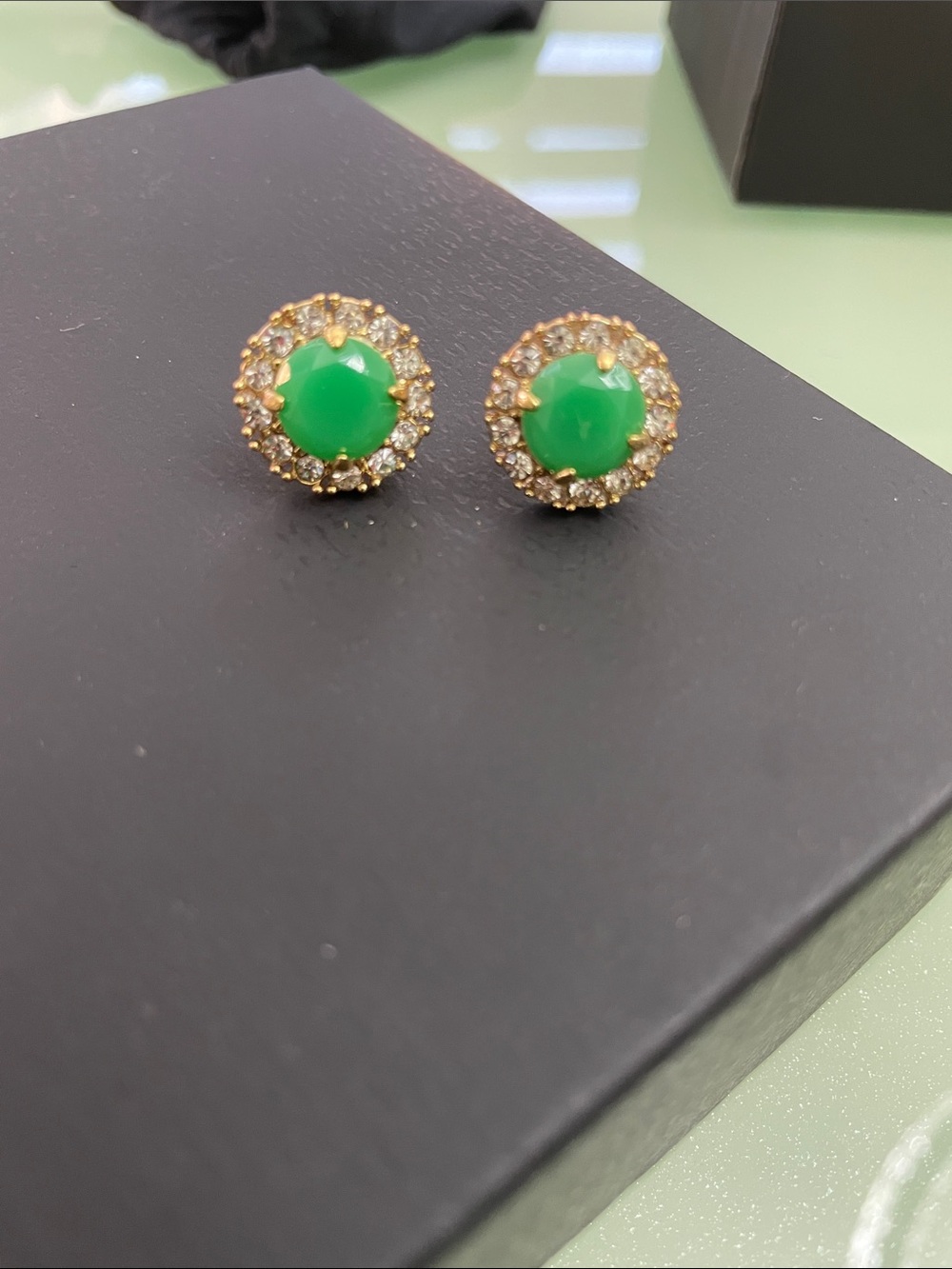 Jade and diamond stud earrings